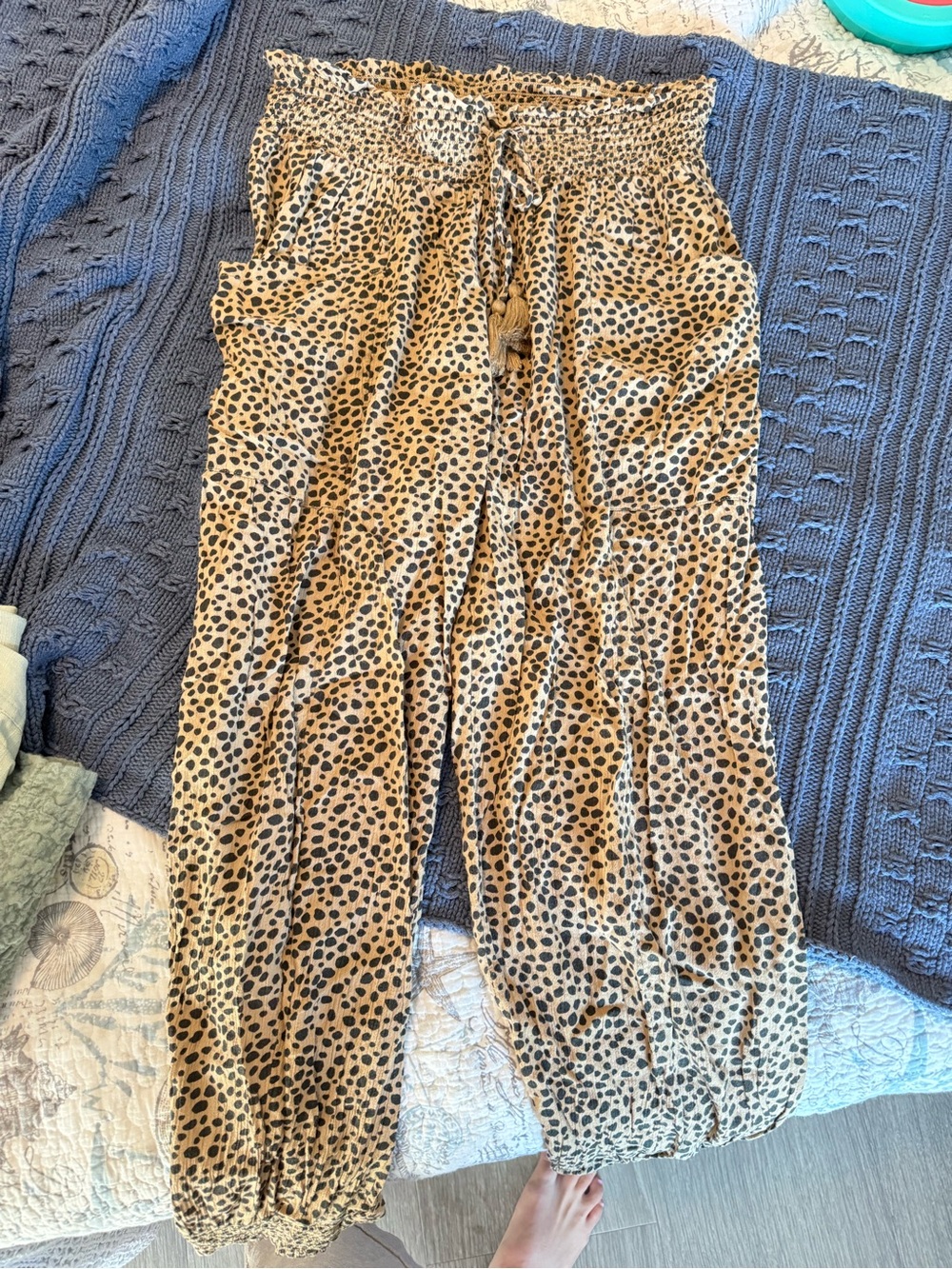 aerie Tan Animal Print Drawstring Joggers